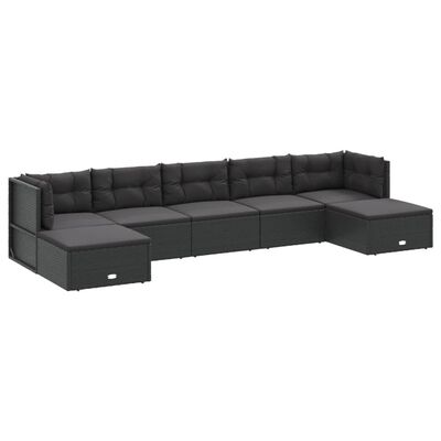 vidaXL 7-delige Loungeset met kussens poly rattan zwart