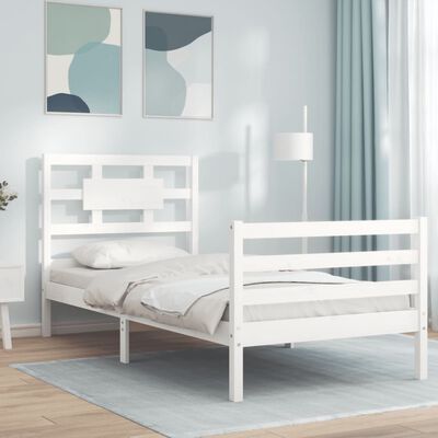 vidaXL Bedframe met hoofdbord massief hout wit 90x200 cm