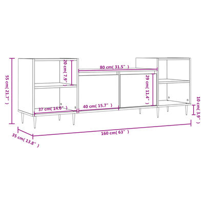 vidaXL Tv-meubel 160x35x55 cm bewerkt hout grijs sonoma eikenkleurig