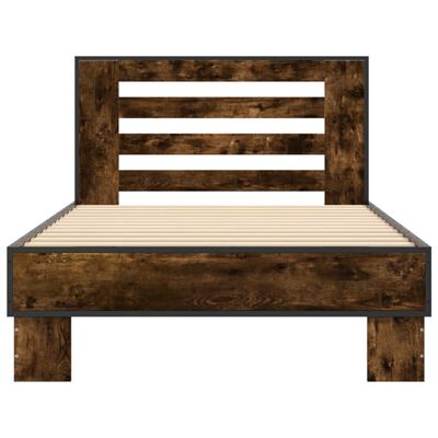 vidaXL Bedframe bewerkt hout en metaal gerookt eikenkleurig 90x190 cm