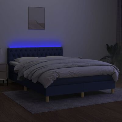 vidaXL Boxspring met matras en LED stof blauw 140x200 cm