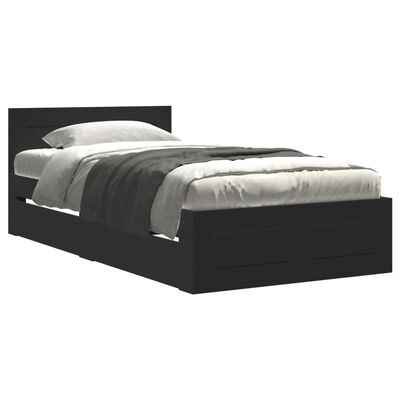 vidaXL Bedframe met hoofdbord bewerkt hout zwart 75x190 cm