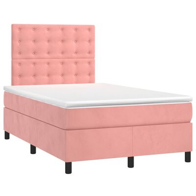 vidaXL Boxspring met matras en LED fluweel roze 120x200 cm