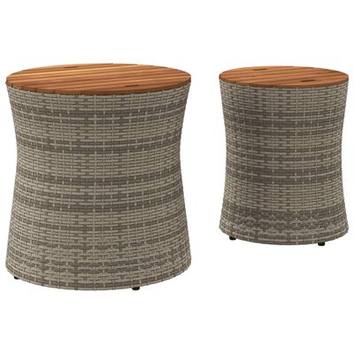 vidaXL Tuinbijzettafels 2 st met houten blad poly rattan grijs