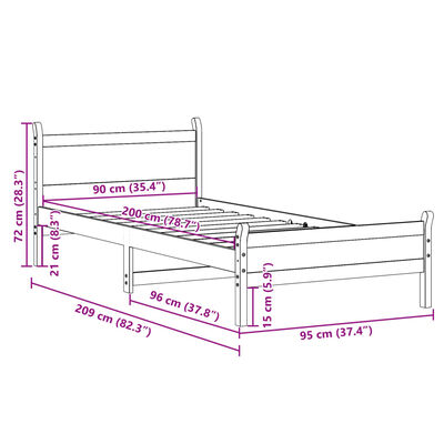 vidaXL Bedframe zonder matras massief grenenhout wit 90x200 cm