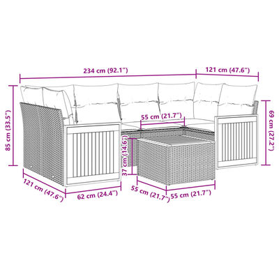 vidaXL 7-delige Loungeset met kussens poly rattan zwart