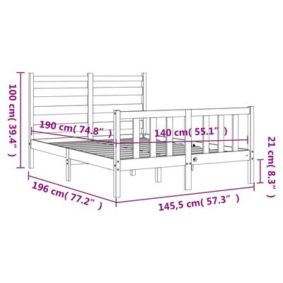 vidaXL Bedframe met hoofdbord massief hout zwart 140x190 cm