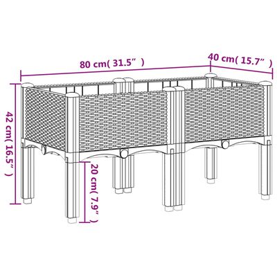 vidaXL Plantenbak met poten 80x40x42 cm polypropeen lichtgrijs