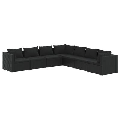 vidaXL 7-delige Loungeset met kussens poly rattan zwart