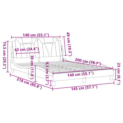 vidaXL Bedframe met hoofdbord kunstleer zwart en wit 140x200 cm