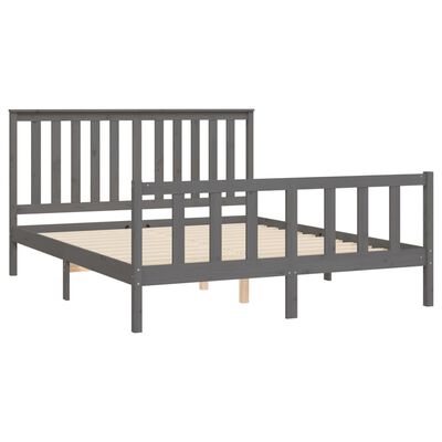 vidaXL Bedframe met hoofdbord massief grenenhout grijs 150x200 cm