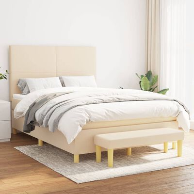 vidaXL Boxspring met matras stof crèmekleurig 140x190 cm