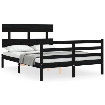 vidaXL Bedframe met hoofdbord massief hout zwart 120x200 cm