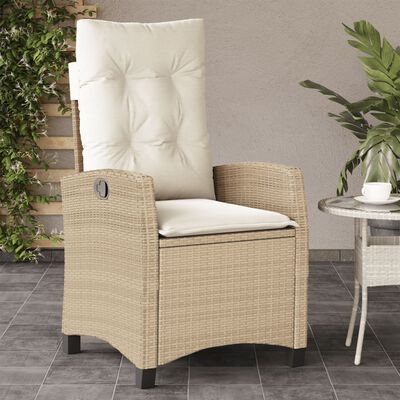 vidaXL Tuinstoel verstelbaar met kussens poly rattan beige