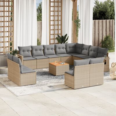 vidaXL 13-delige Loungeset met kussens poly rattan gemengd beige