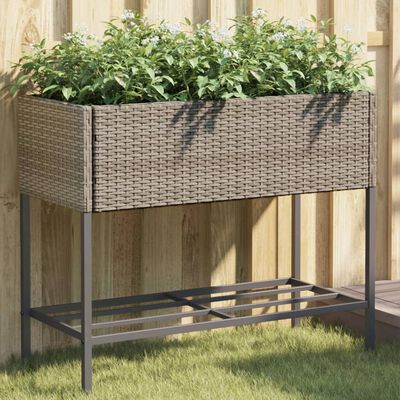 vidaXL Plantenbakken met schap 2 st 90x40x75 poly rattan grijs