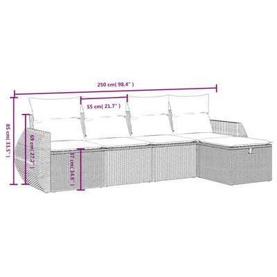 vidaXL 5-delige Loungeset met kussens poly rattan zwart