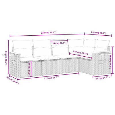 vidaXL 6-delige Loungeset met kussens poly rattan zwart