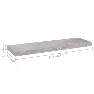 vidaXL Wandschappen zwevend 2 st 80x23,5x3,8 cm MDF betongrijs