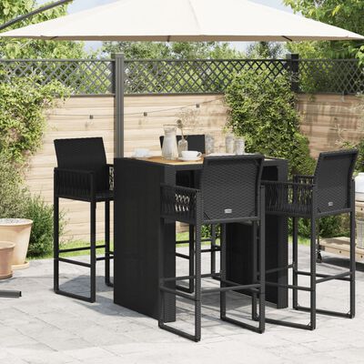 vidaXL Tuinbartafel acaciahouten blad 105x80x110 cm poly rattan zwart