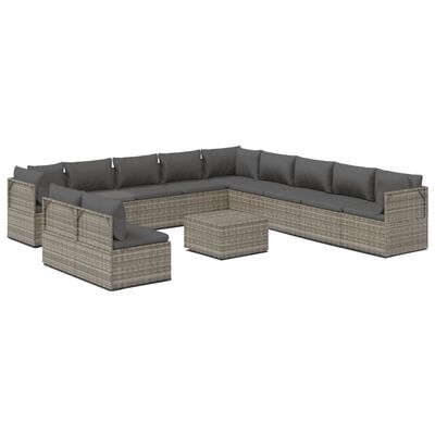 vidaXL 12-delige Loungeset met kussens poly rattan grijs