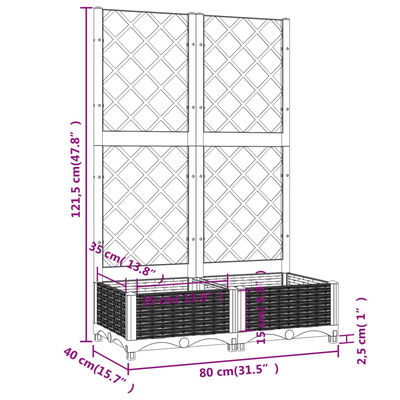 vidaXL Plantenbak met latwerk 80x40x121,5 cm polypropeen donkergrijs