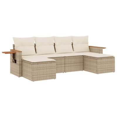 vidaXL 6-delige Loungeset met kussens poly rattan beige