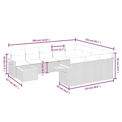 vidaXL 11-delige Loungeset met kussens poly rattan zwart