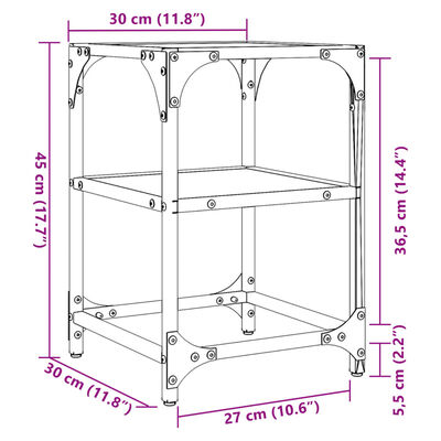 vidaXL Salontafels 2 st met zwart glazen blad 30x30x45 cm staal