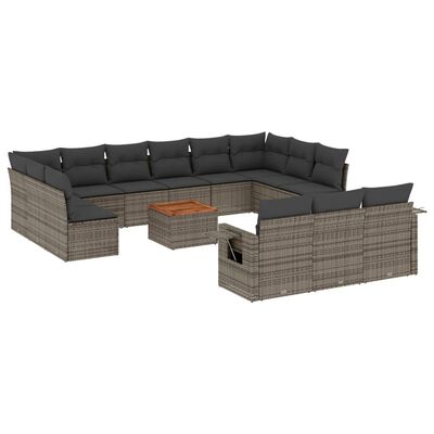 vidaXL 14-delige Loungeset met kussens poly rattan grijs