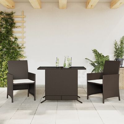 vidaXL 3-delige Bistroset met kussens poly rattan bruin