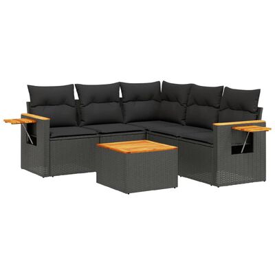 vidaXL 6-delige Loungeset met kussens poly rattan zwart