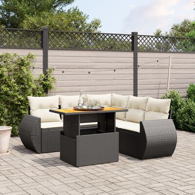 vidaXL 6-delige Loungeset met kussens poly rattan zwart