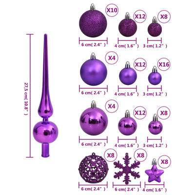 vidaXL 111-delige Kerstballenset polystyreen paars