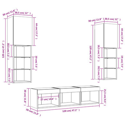 vidaXL 5-delige Tv-wandmeubelset met LED bewerkt hout sonoma eiken