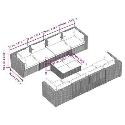 vidaXL 9-delige Loungeset met kussens poly rattan zwart