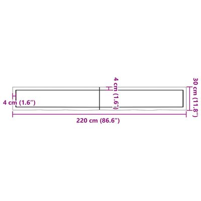 vidaXL Wastafelblad 220x30x(2-6) cm onbehandeld massief hout