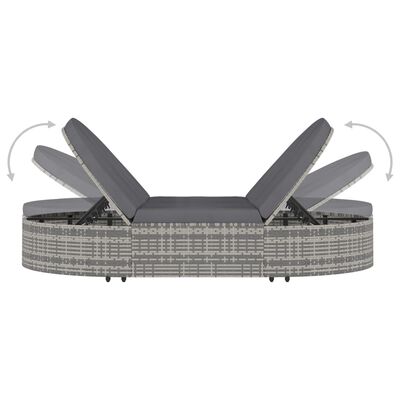 vidaXL Ligbed 2-persoons met kussens poly rattan grijs