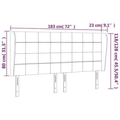 vidaXL Hoofdbord met randen 183x23x118/128 cm fluweel donkergrijs