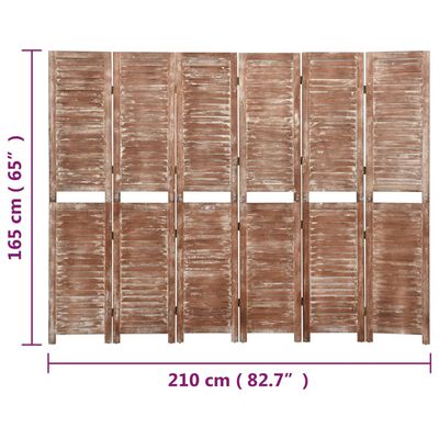 vidaXL Kamerscherm 6 panelen 210x165 cm massief paulowniahout bruin