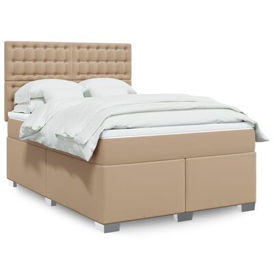 vidaXL Boxspring met matras kunstleer cappuccinokleurig 140x200 cm