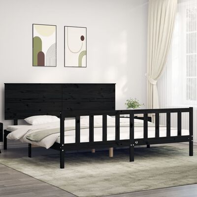 vidaXL Bedframe met hoofdbord massief hout zwart