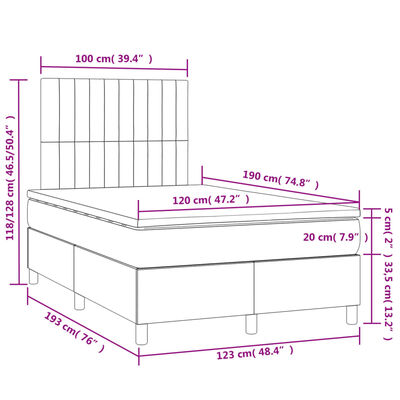 vidaXL Boxspring met matras en LED fluweel donkergrijs 120x190 cm