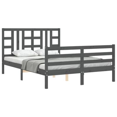 vidaXL Bedframe met hoofdbord massief hout grijs 140x190 cm