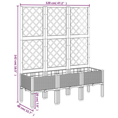 vidaXL Plantenbak met latwerk 120x40x142 cm polypropeen bruin