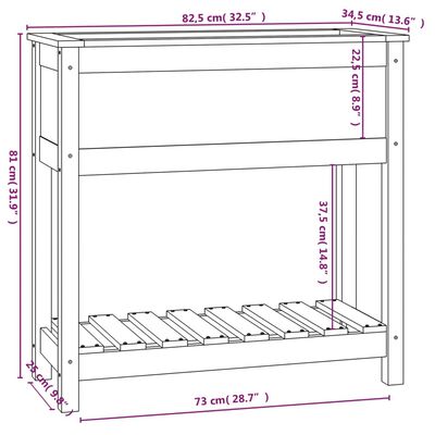 vidaXL Plantenbak met schap 82,5x34,5x81 cm massief grenenhout wit