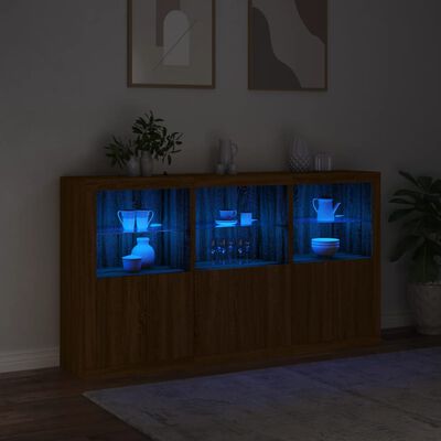 vidaXL Dressoir met LED-verlichting 181,5x37x100 cm bruin eikenkleur