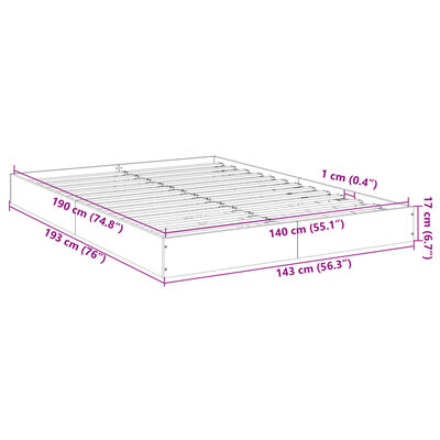 vidaXL Bedframe bewerkt hout grijs sonoma eikenkleurig 140x190 cm