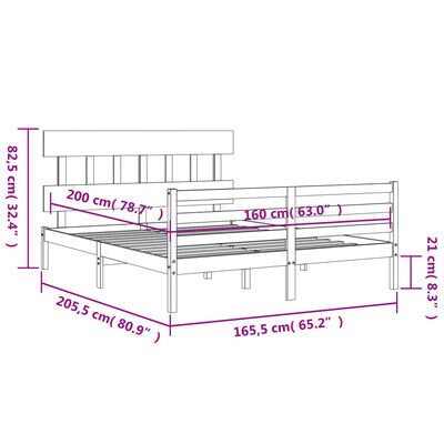 vidaXL Bedframe met hoofdbord massief hout wit 160x200 cm