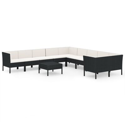 vidaXL 11-delige Loungeset met kussens poly rattan zwart